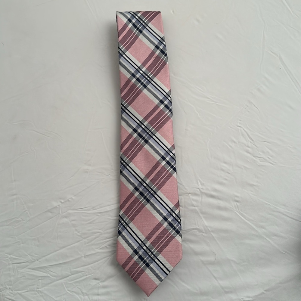 Lord and Taylor multicolor pink plaid silk tie